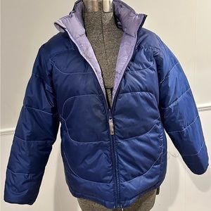 REI reversible puffer. Dark purple on one side, light purple on the othe…